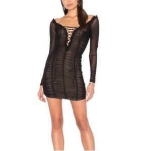 MAJORELLE Jardin Darling ruched black dress